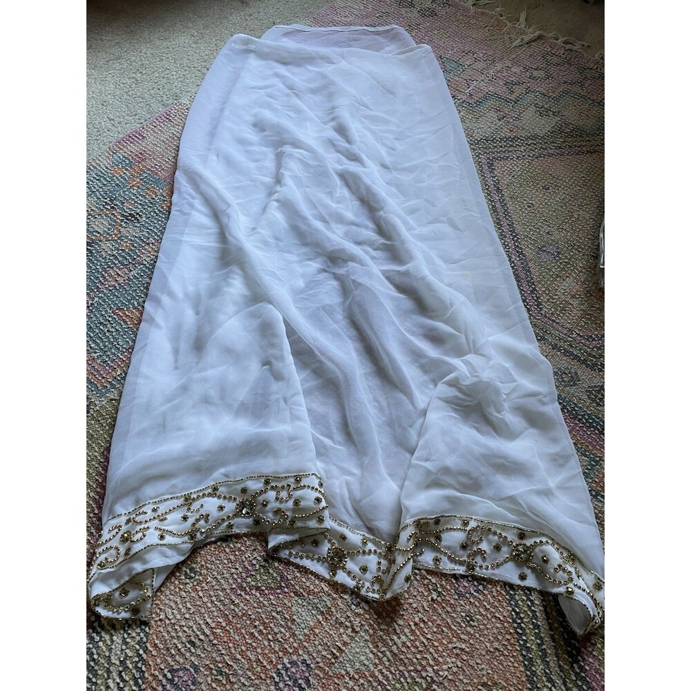 Vintage  60x40” Scarf Large White Sheer Beads Embellished